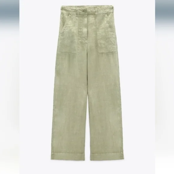 Zara Wide Leg 100% Linen  Pants - Picture 5 of 9